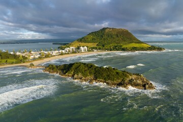 Rough ocean sea and beach of Mount Maunganui, Bay Of Plenty, New Zealand