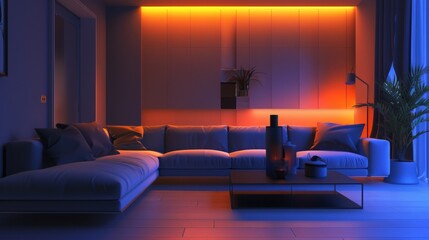Modern Living Room With Ambient Lighting at Night