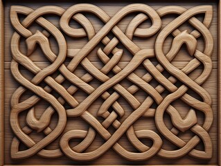 Intricate Wooden Carving with Celtic Knot Design