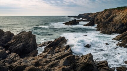 Rugged Coastal Landscape with Crashing Waves