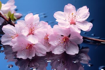 Delicate Cherry Blossoms Reflected in Water