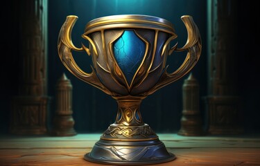 Ornate Trophy Cup on Wooden Table
