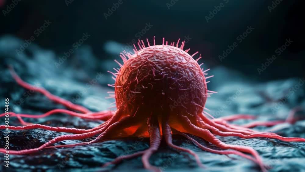 Poster a red blob with many spikes on it