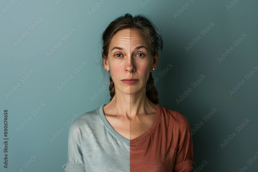 Aufkleber before after aging and solutions discussions in skin care routine settings feature contrasting ages 
