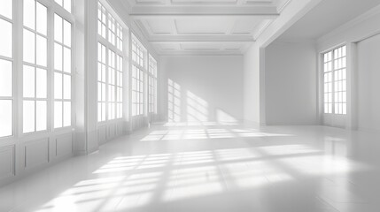 white empty big interior with window reflection