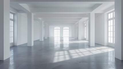 white empty big interior with window reflection
