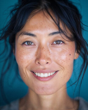 Close-Up Smiling Detailed Late 30s Early 40s Asian Woman