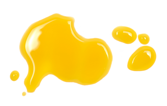 Puddle of orange juice isolated on white background, clipping path, top view
