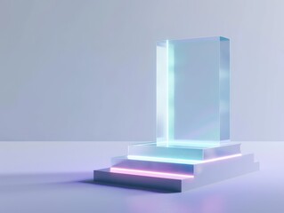 podium stage stand with a subtle glow, placed against a completely blank and neutral background
