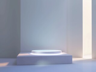 podium stage stand with a subtle glow, placed against a completely blank and neutral background