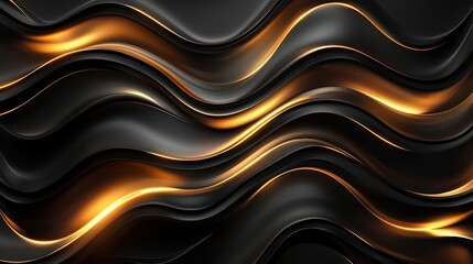 gold and black background with curvatures, bold lines, light white and dark black, sleek lines, rim light