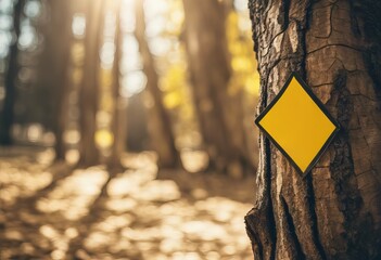 'tree yellow arrow Sign day trunk sunny'