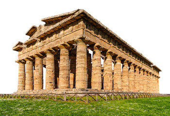 The ruins of an ancient temple. The Greek temple. Front view.