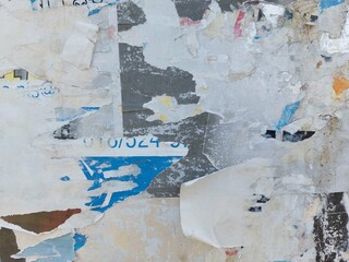 Torn and ripped street poster background, abstract and messy old paper art collage