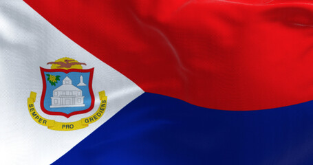 Close-up of Sint Maarten flag waving in the wind
