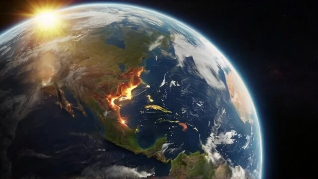Sun Above Planet Earth. View From Space. Ultra High Definition,Digital illustration created with generative ai.