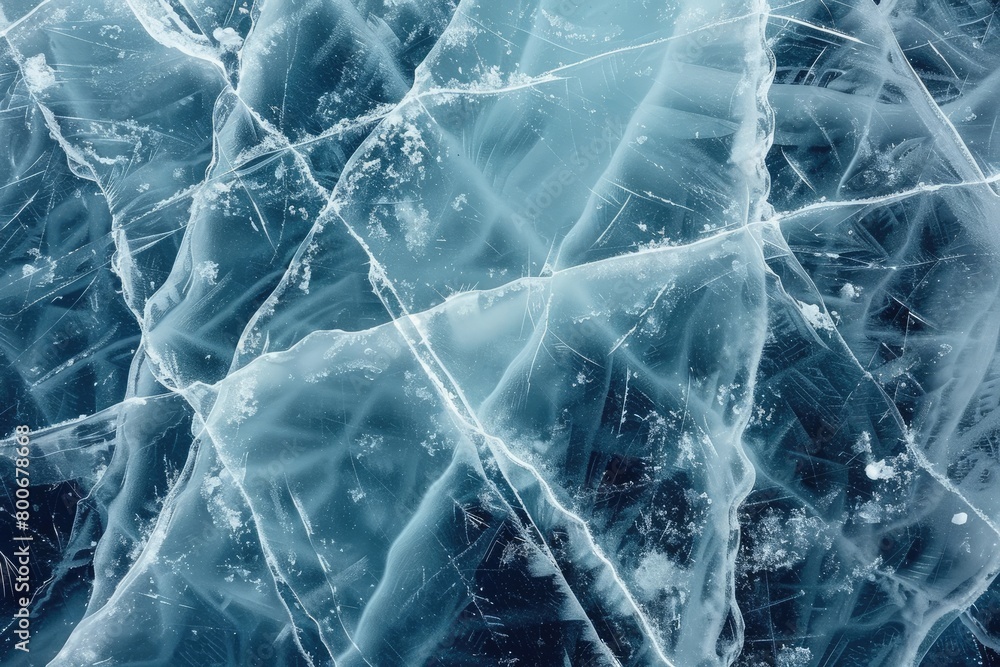 Poster the image is of a piece of ice with a blue hue. the ice is cracked and has a jagged appearance. scen