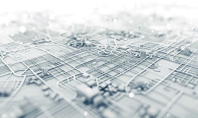 city map, transport infrastructure schemes, digital thin lines, geometric subtle elements, interface-like, white background