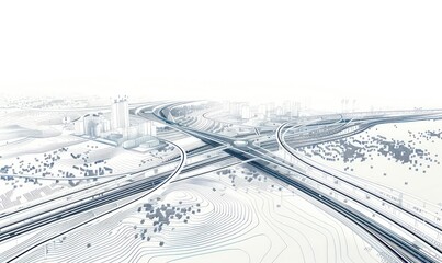 city map, transport infrastructure schemes, digital thin lines, geometric subtle elements, interface-like, white background