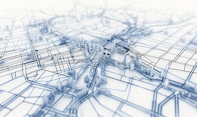 city map, transport infrastructure schemes, digital thin lines, geometric subtle elements, interface-like, white background