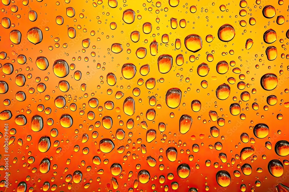 Poster a close up of a drop of water on a surface. the drop is surrounded by other drops of water, creating