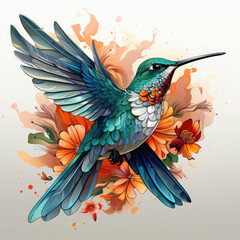 Obraz premium Watercolor Hummingbird vector, clipart Illustration, Generative Ai