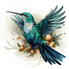 Obraz premium Watercolor Hummingbird vector, clipart Illustration, Generative Ai