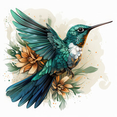 Obraz premium Watercolor Hummingbird vector, clipart Illustration, Generative Ai