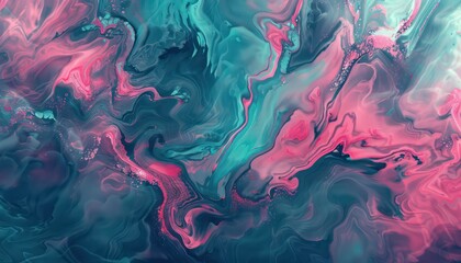 liquid marble fluid painting pink and teal swirly lunar ripples iridescent