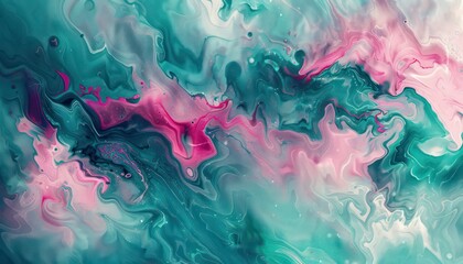 liquid marble fluid painting pink and teal swirly lunar ripples iridescent - obrazy, fototapety, plakaty