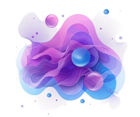 elegant abstract image of purple and blue shapes with bubbles on a white background in the style of rounded shapes