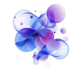 elegant abstract image of purple and blue shapes with bubbles on a white background in the style of rounded shapes