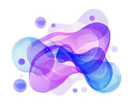elegant abstract image of purple and blue shapes with bubbles on a white background in the style of rounded shapes