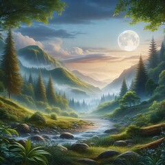 Moonlight Sonata: Harmony of River and Sky - obrazy, fototapety, plakaty