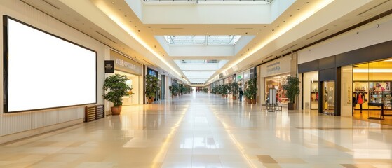 white blank screen mockup huge shopping mall center