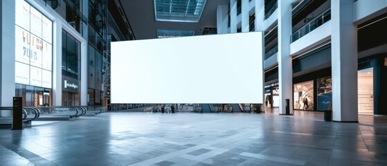 white blank screen mockup huge shopping mall center - obrazy, fototapety, plakaty