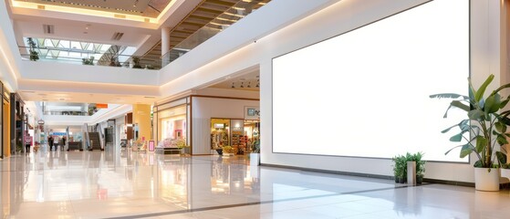 white blank screen mockup huge shopping mall center