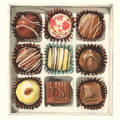 delicious assortment of chocolates in an illustrated box