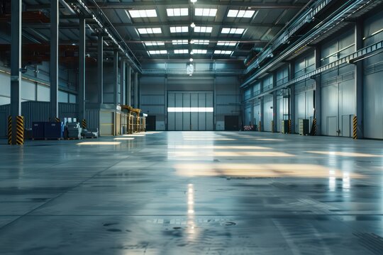 modern clean warehouse workers, efficient workflow in warehouse, streamlined operation space