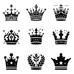 Fototapeta premium A vector illustration of black crown vintage vector icon sets isolated on a white background