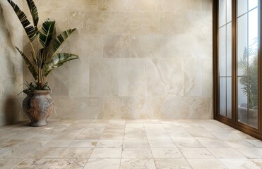 earthy and warm travertine beige, sophisticated beige stone flooring, timeless beige natural stone palette