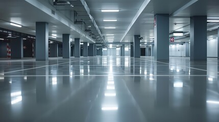 modern office parking, sleek gray epoxy surface, contemporary parking area