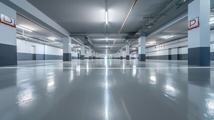 modern office parking, sleek gray epoxy surface, contemporary parking area