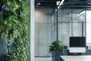 Environmentally friendly buildings in modern cities. Sustainable glass offices, trees reduce carbon dioxide. The green office. Corporate offices reduce carbon dioxide.