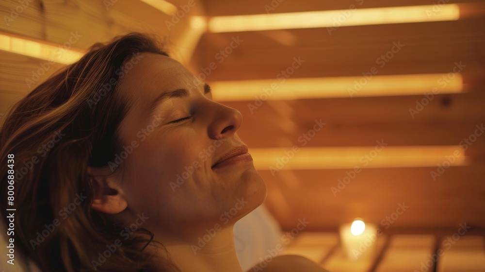 Poster a sauna session complete with calming music and aromatherapy creating a holistic approach to managin