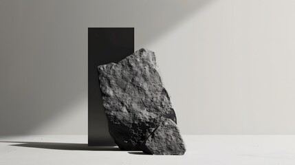 Contemporary minimalist scene of a jagged stone as a decoration or even poidum for photo product.