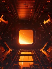 space spacecraft interior orange neon light 