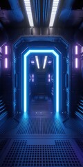 spacecraft door with neon lights