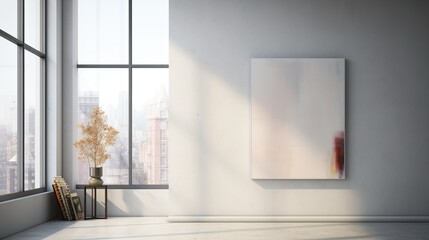 Obraz premium Contemporary simplicity: The wall hosts a minimalist painting, a beacon of understated beauty, inviting observers to appreciate the power of simplicity in art