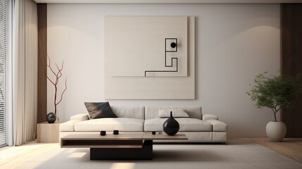 Contemporary simplicity: The wall hosts a minimalist painting, a beacon of understated beauty, inviting observers to appreciate the power of simplicity in art